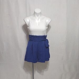 Active USA Spaghetti Strap Paperbag High-Waist Romper Small Pleated Playsuit